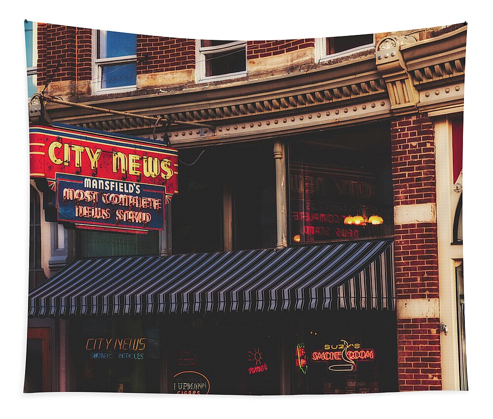 City News Tapestry featuring the photograph City News - Mansfield, Ohio #1 by Mountain Dreams