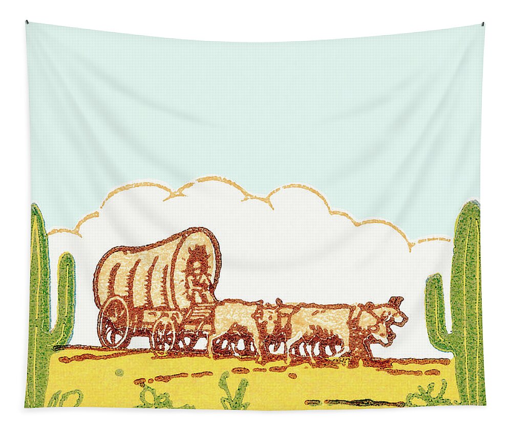 Agriculture Tapestry featuring the drawing Covered wagon #1 by CSA Images
