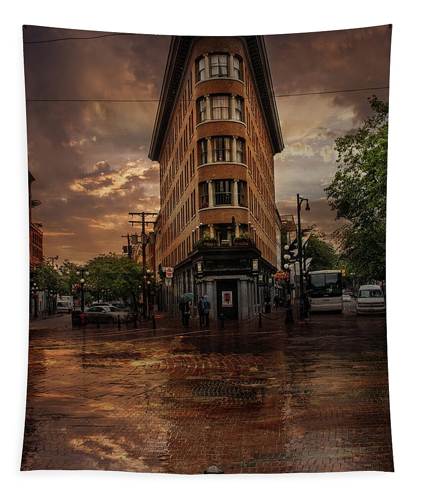 Wet Night Tapestry featuring the digital art Europe Hotel #1 by Jim Hatch