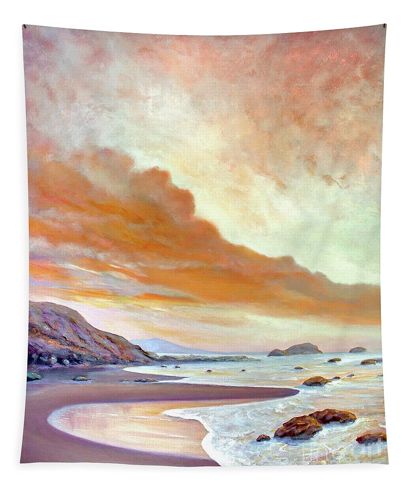 Landscape Tapestry featuring the painting San Simeon Beach by Michael Rock