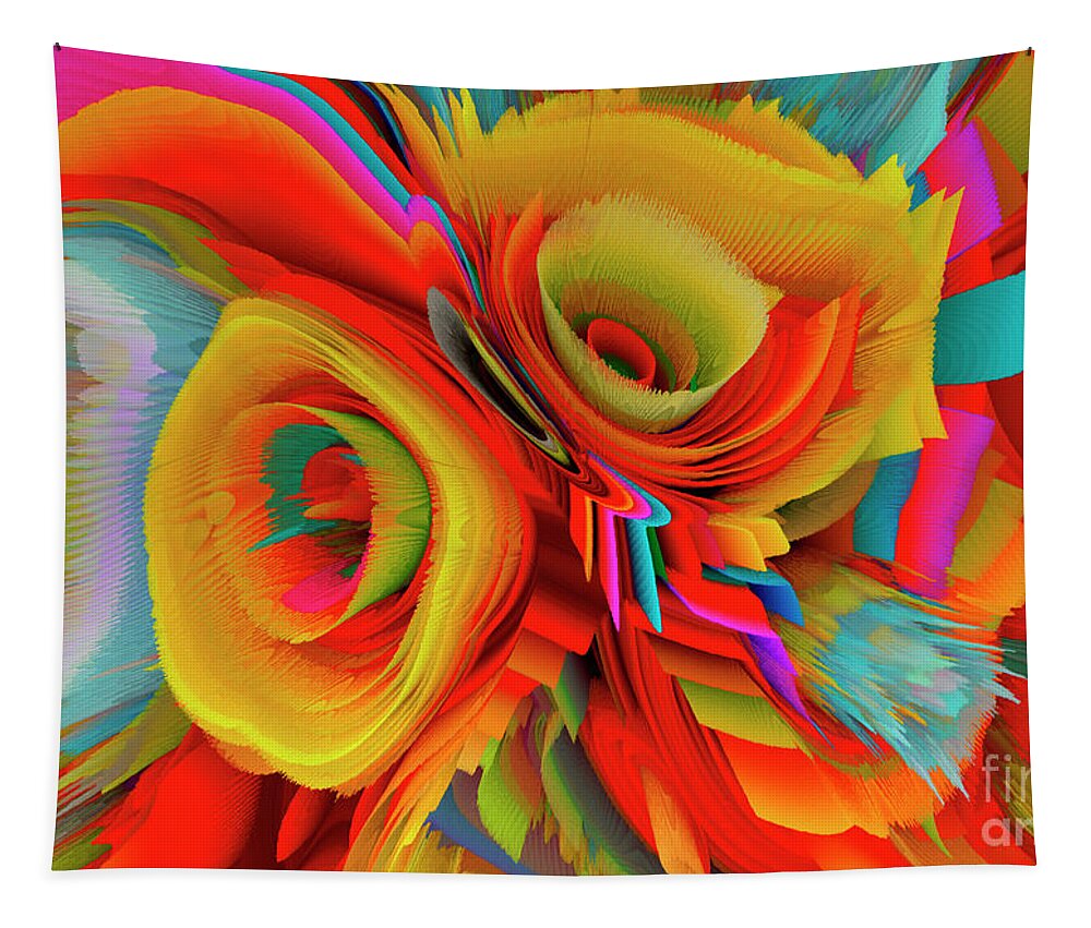 Bouquet Of Flowers Tapestry featuring the mixed media A Flower In Rainbow Colors Or A Rainbow In The Shape Of A Flower 12 by Elena Gantchikova