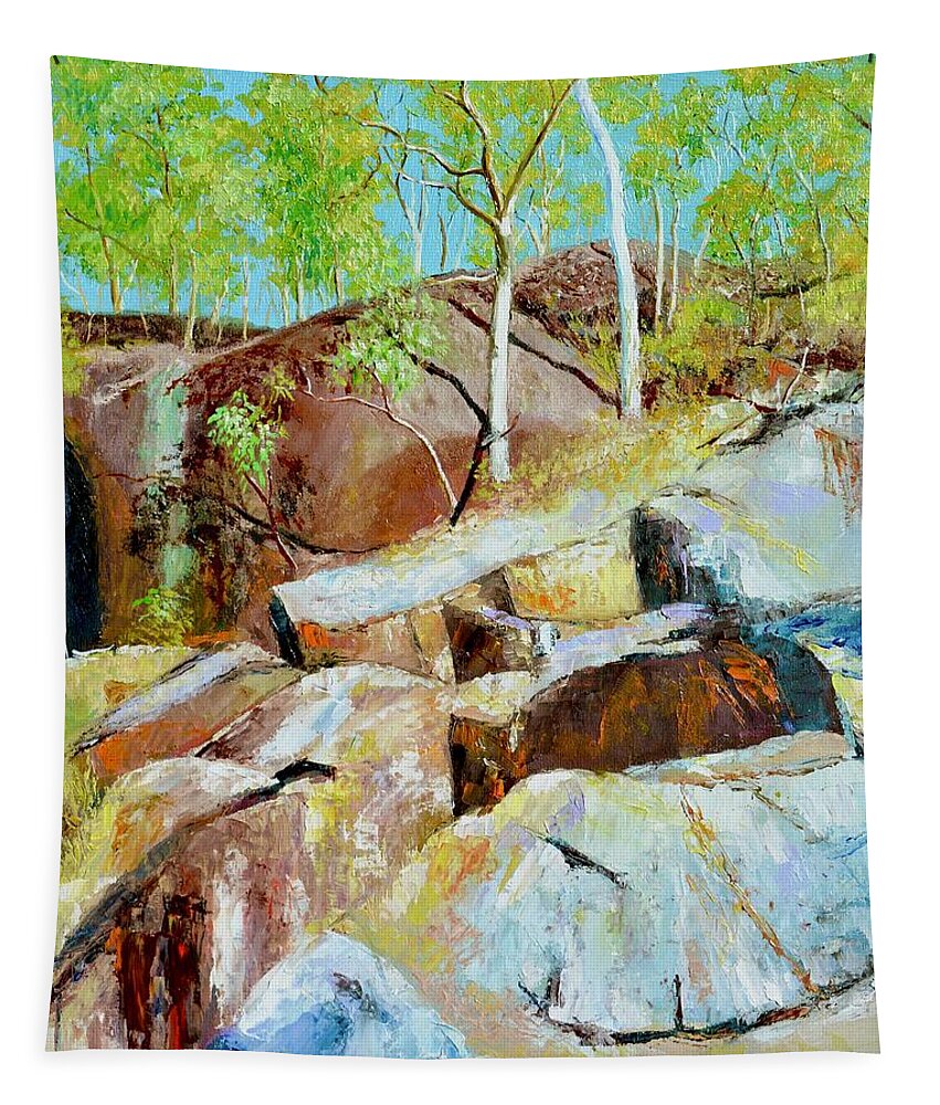 Rocks Tapestry featuring the painting Gillies Range Rocks in Far North Queensland #1 by Dai Wynn