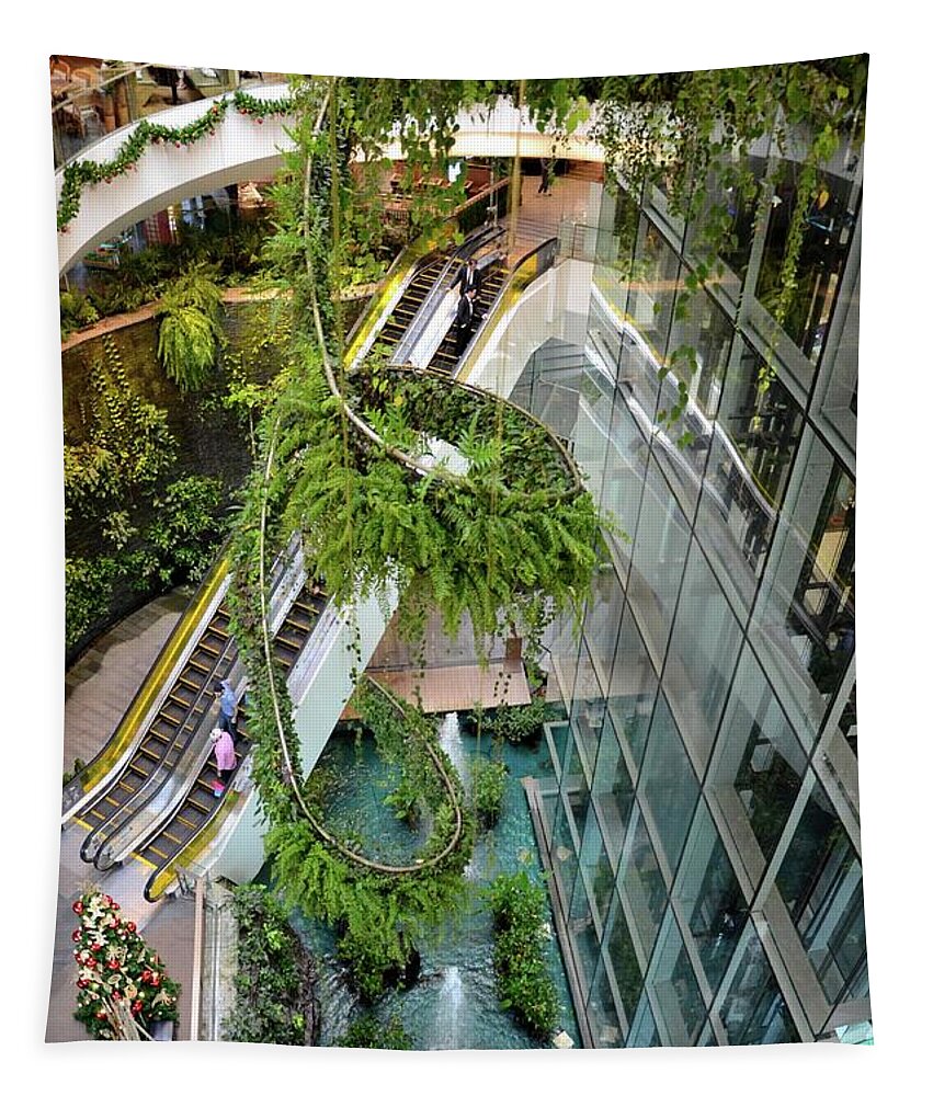 Green vertical interior design of Emquartier shopping mall dining floors  Bangkok Thailand Tapestry