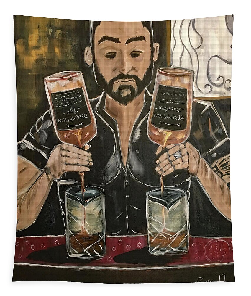Bartender Tapestry featuring the painting He's Crafty featuring Mark by Roxy Rich