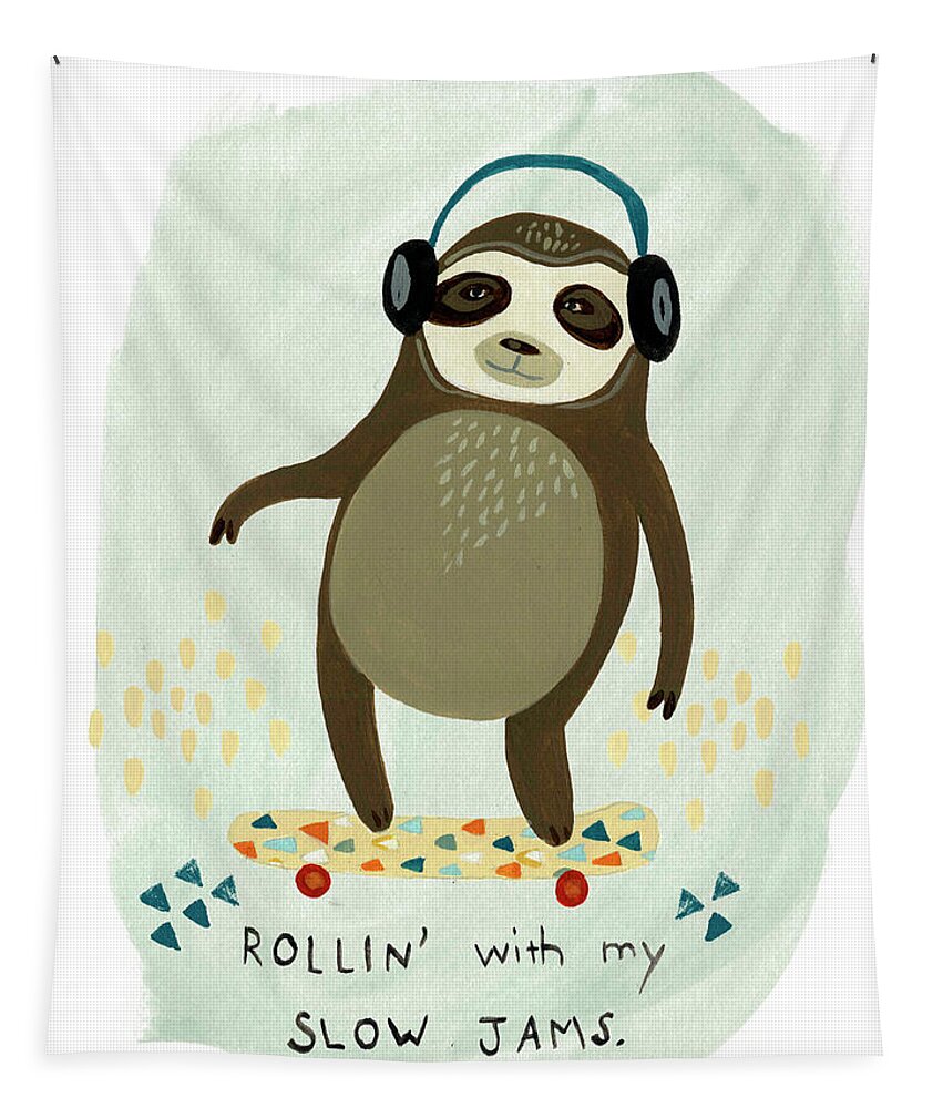 Childrens Tapestry featuring the painting Hipster Sloth II #1 by June Erica Vess