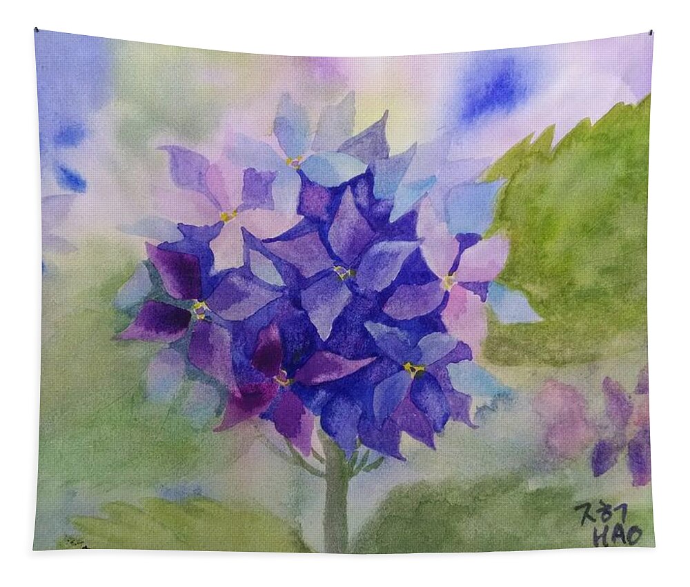 Hydrangea Tapestry featuring the painting Hydrangea 4 by Helian Cornwell