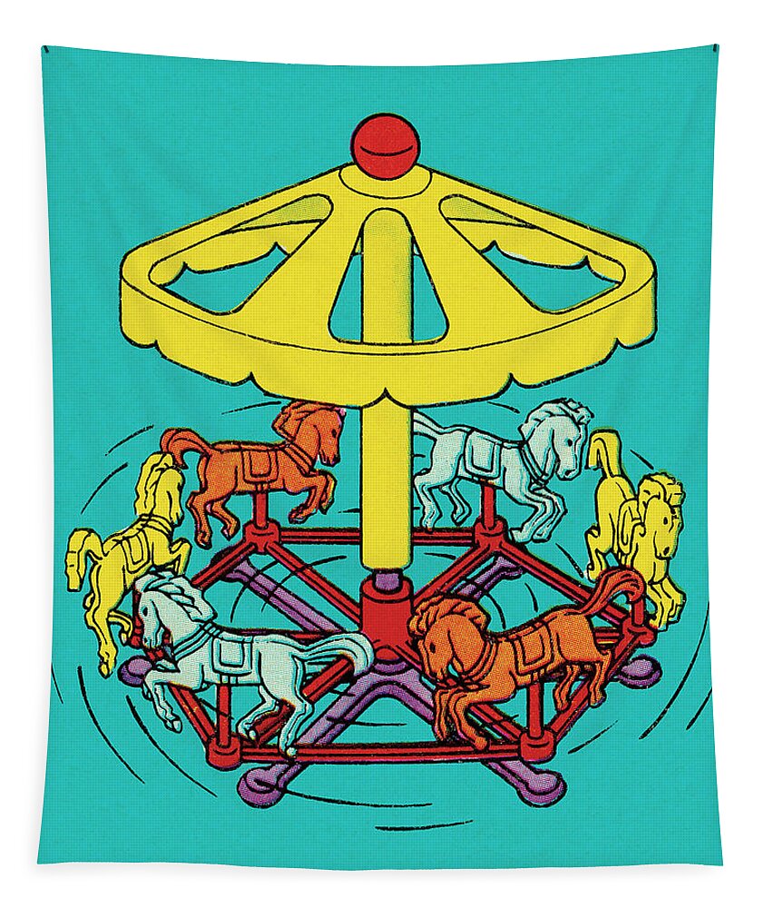 Amusement Park Tapestry featuring the drawing Merry Go Round #1 by CSA Images