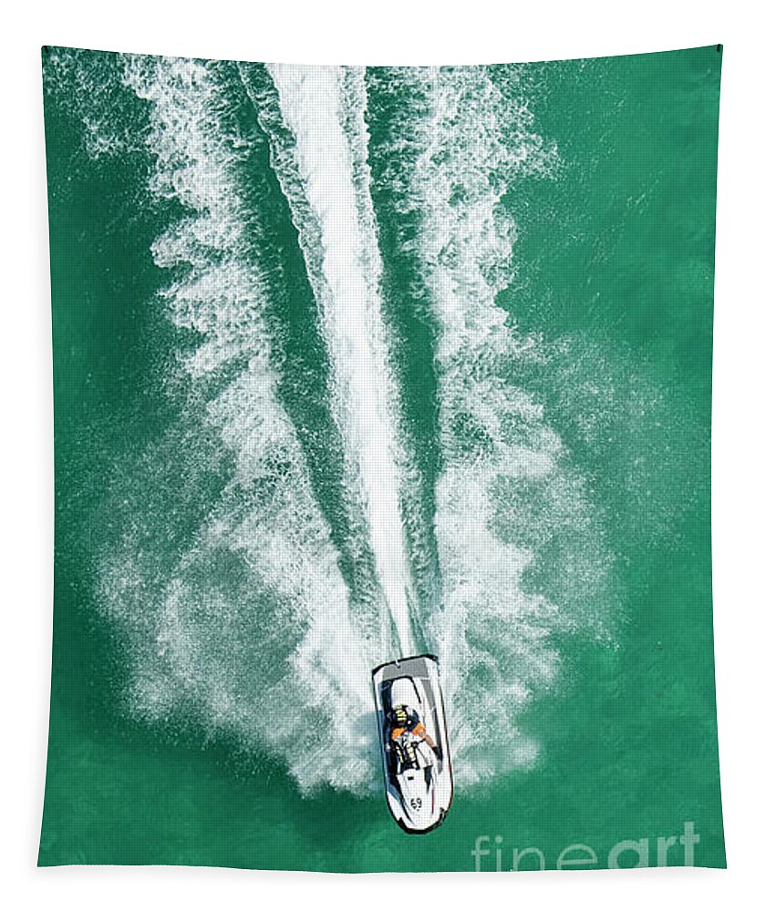 Waverunner Aerial Tapestry featuring the photograph Miami Beach WaveRunner Aerial #1 by David Oppenheimer