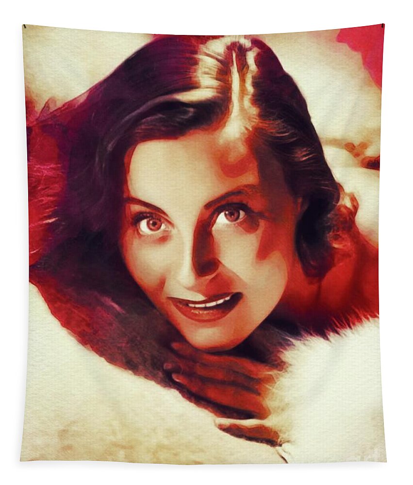 Michele Tapestry featuring the painting Michele Morgan, Vintage Actress #1 by Esoterica Art Agency