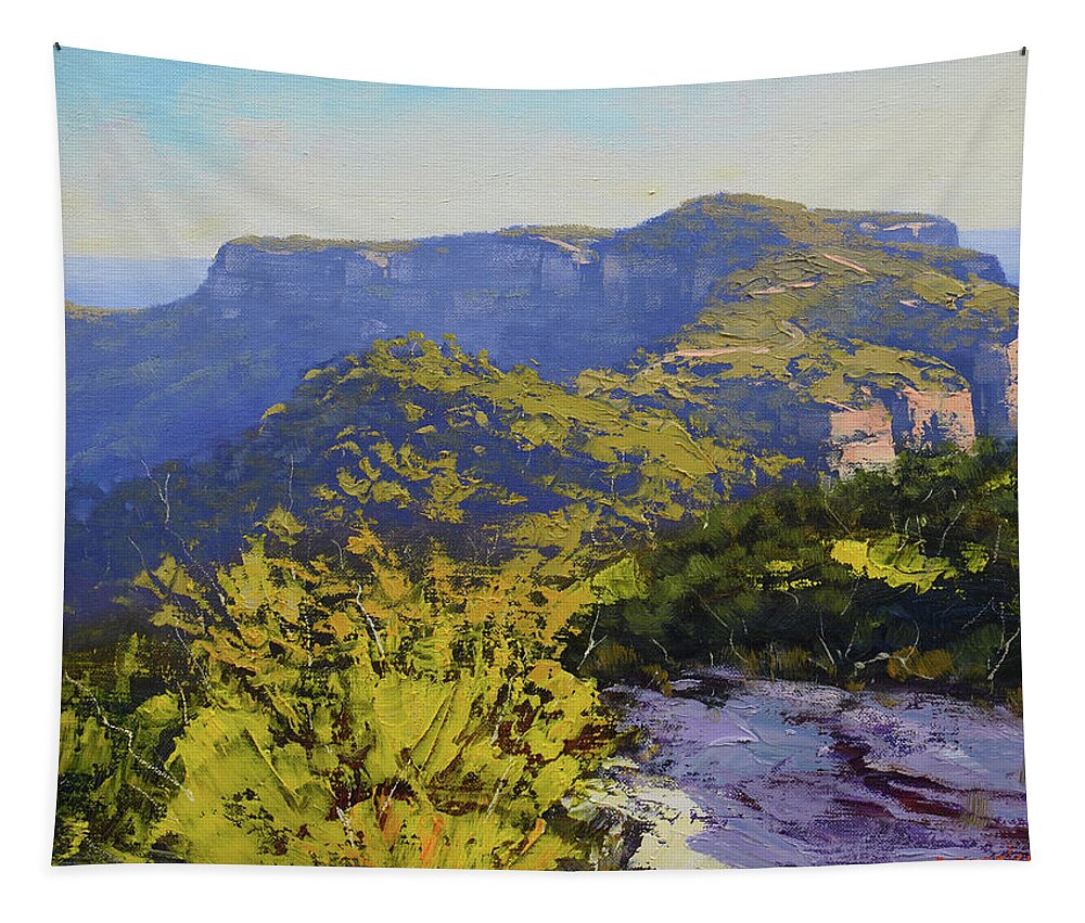 Three Sisters Tapestry featuring the painting Narrow neck Katoomba by Graham Gercken