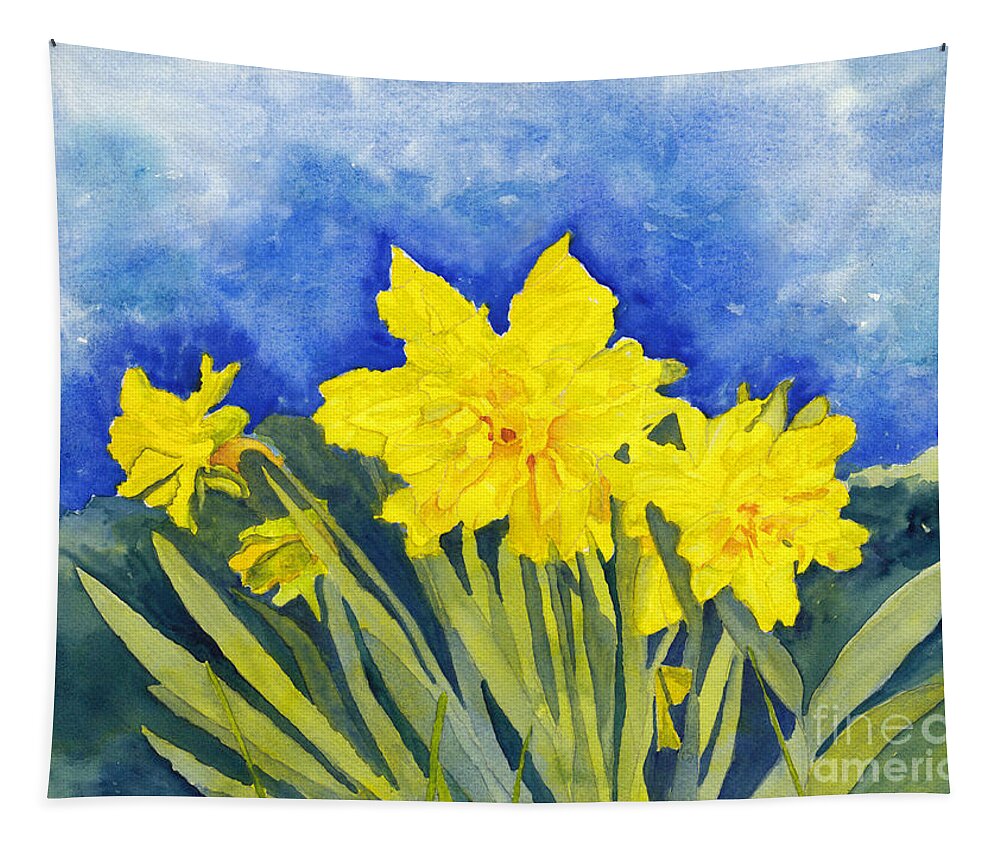 Daffodils Tapestry featuring the painting Naturalized Daffodils on the farm #2 by Conni Schaftenaar
