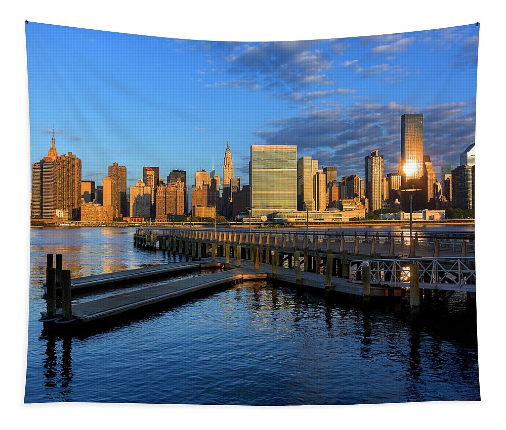 Estock Tapestry featuring the digital art Nyc Skyline & East River #1 by Paolo Giocoso