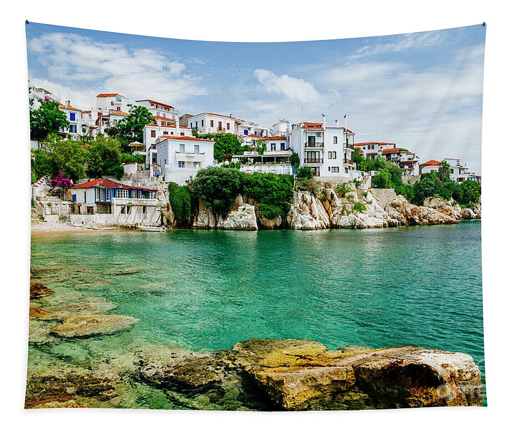 Skiathos Tapestry featuring the photograph Old town view of Skiathos island, Sporades, Greece. #3 by Jelena Jovanovic
