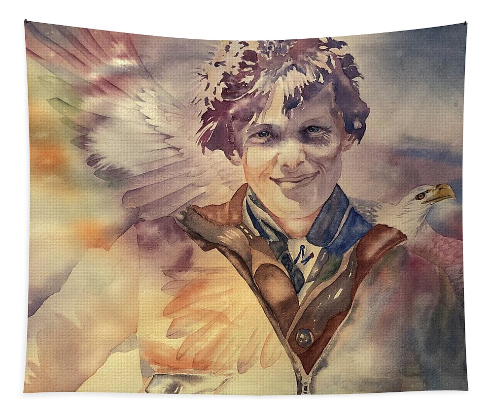 Amelia Earhart Tapestry featuring the painting On Eagles Wings by Tara Moorman