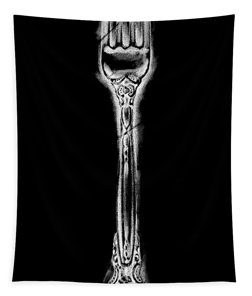 Kitchen Tapestry featuring the painting Ornate Cutlery On Black I by Ethan Harper
