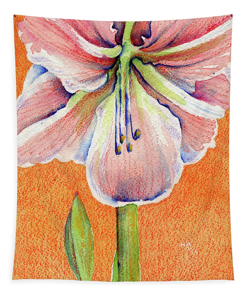 Amaryllis Tapestry featuring the painting Pink Amaryllis by AnneMarie Welsh