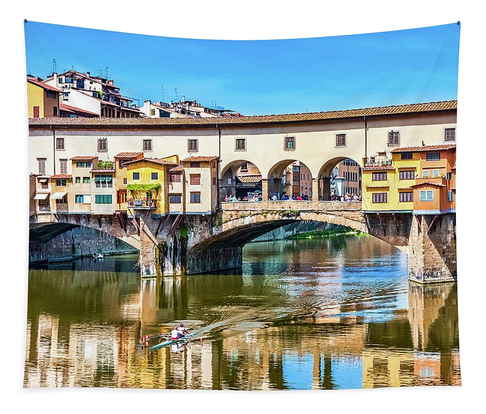 Bridge Tapestry featuring the photograph Ponte Vecchio and Kayak #1 by Darryl Brooks