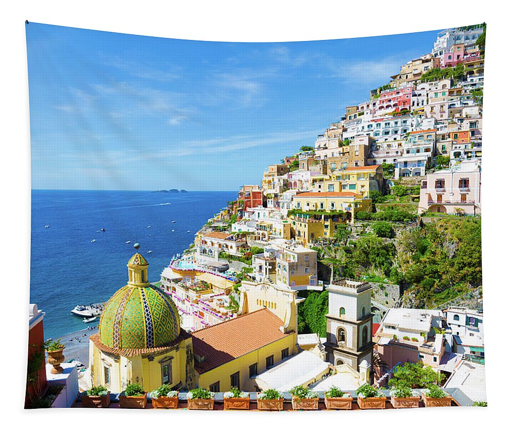 Blue Tapestry featuring the photograph Positano, Amalfi Coast #1 by Francesco Riccardo Iacomino