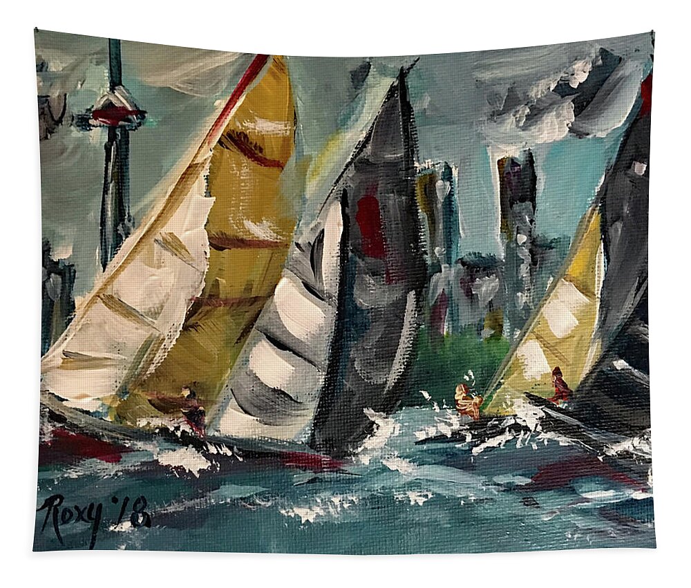 Harbor Tapestry featuring the painting Racing Day by Roxy Rich