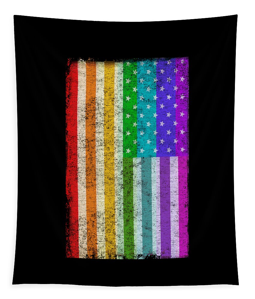 Cool Tapestry featuring the digital art Rainbow Us Flag #1 by Flippin Sweet Gear