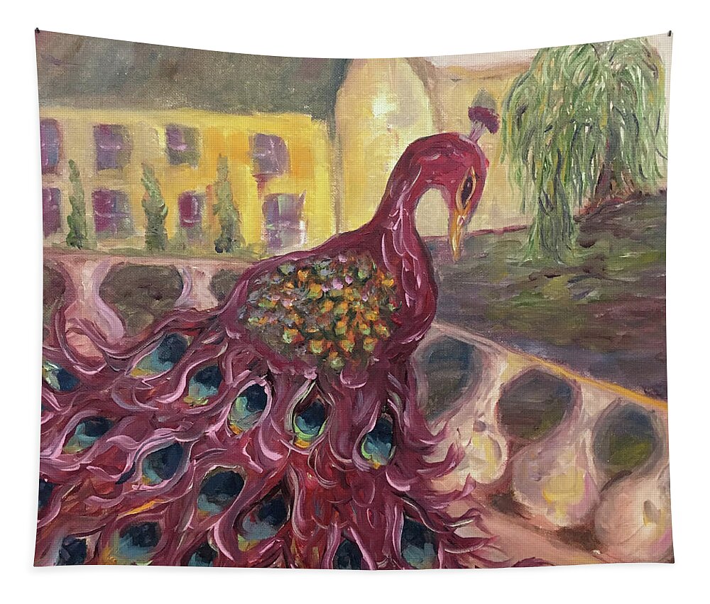 Peacock Tapestry featuring the painting Resident Menace #1 by Roxy Rich