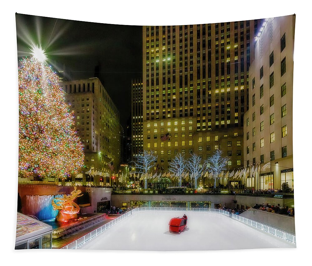 Rockefeller Center Tapestry featuring the photograph Rockefeller Center Christmas NYC #1 by Susan Candelario