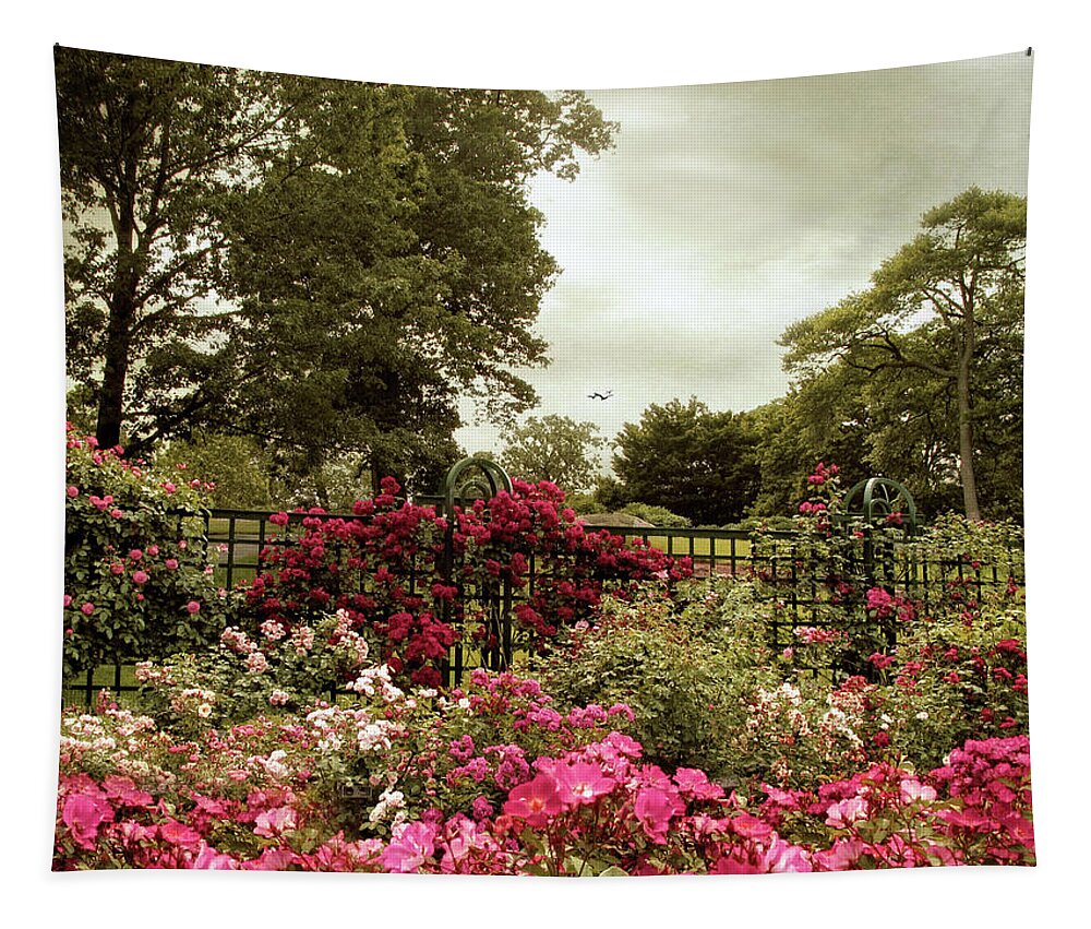 Spring Tapestry featuring the photograph Rose Garden Trellis #1 by Jessica Jenney