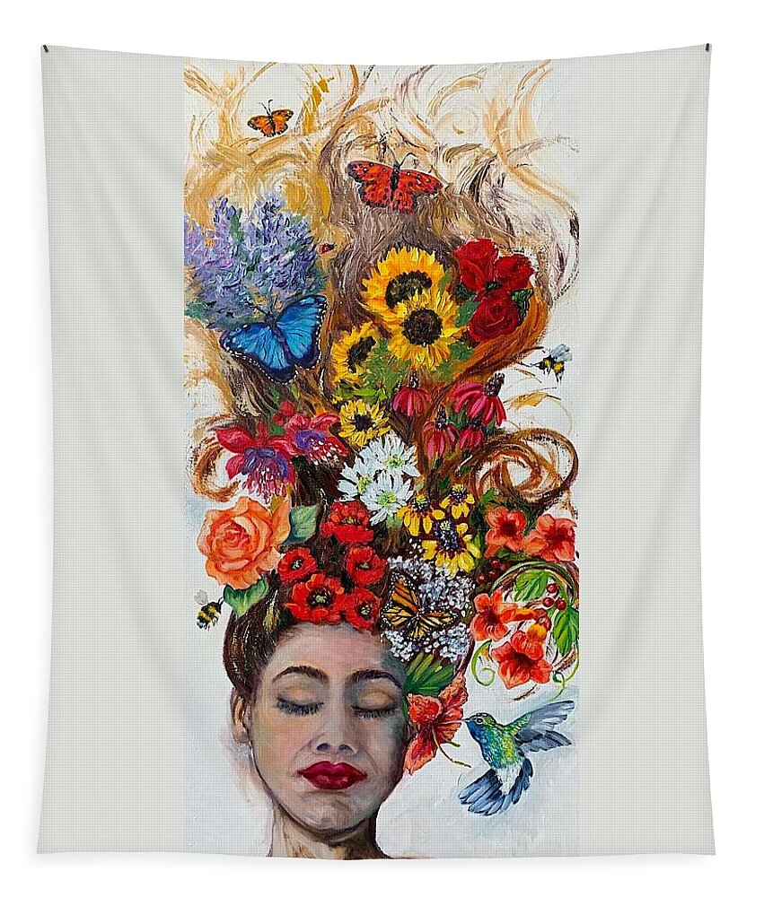 Melissa A. Torres Tapestry featuring the painting She Dreams of Gardens by Melissa Torres