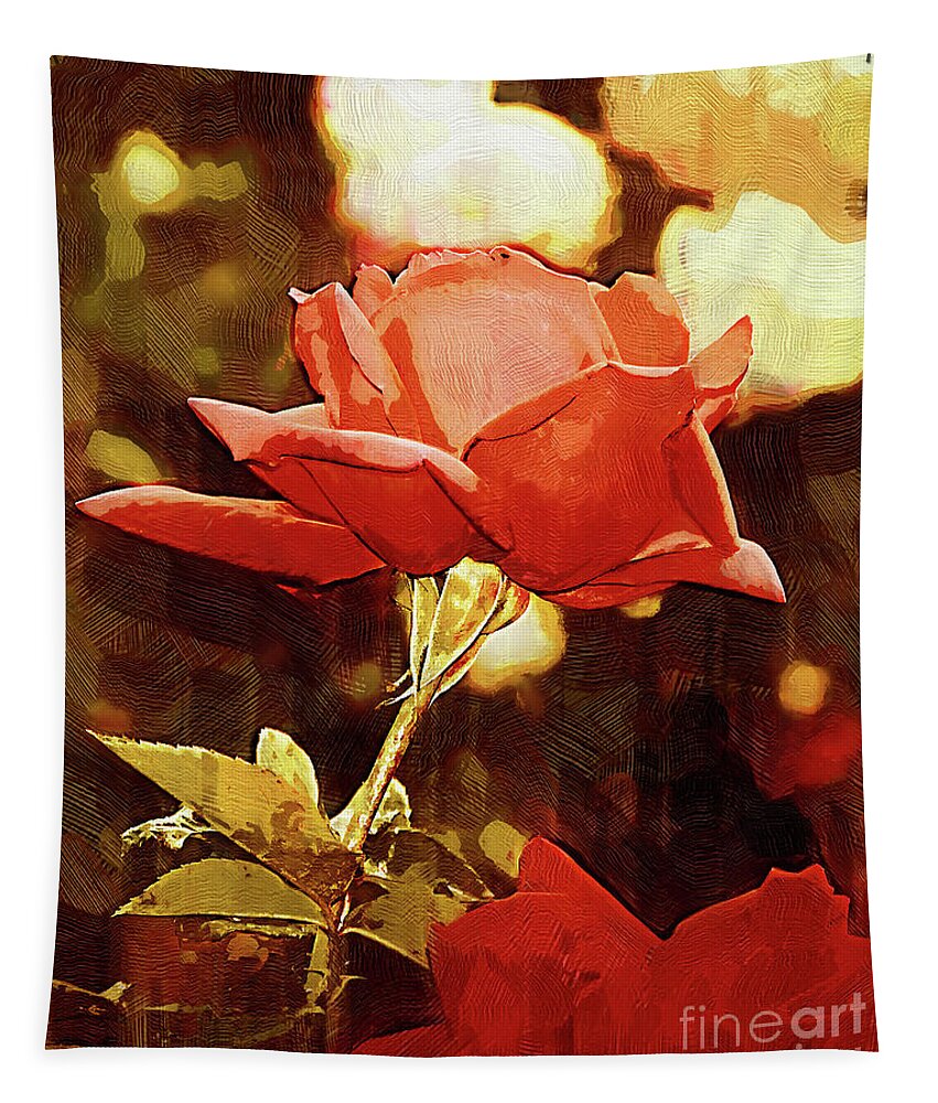 Rose Tapestry featuring the digital art Single Rose Bloom In Gothic by Kirt Tisdale