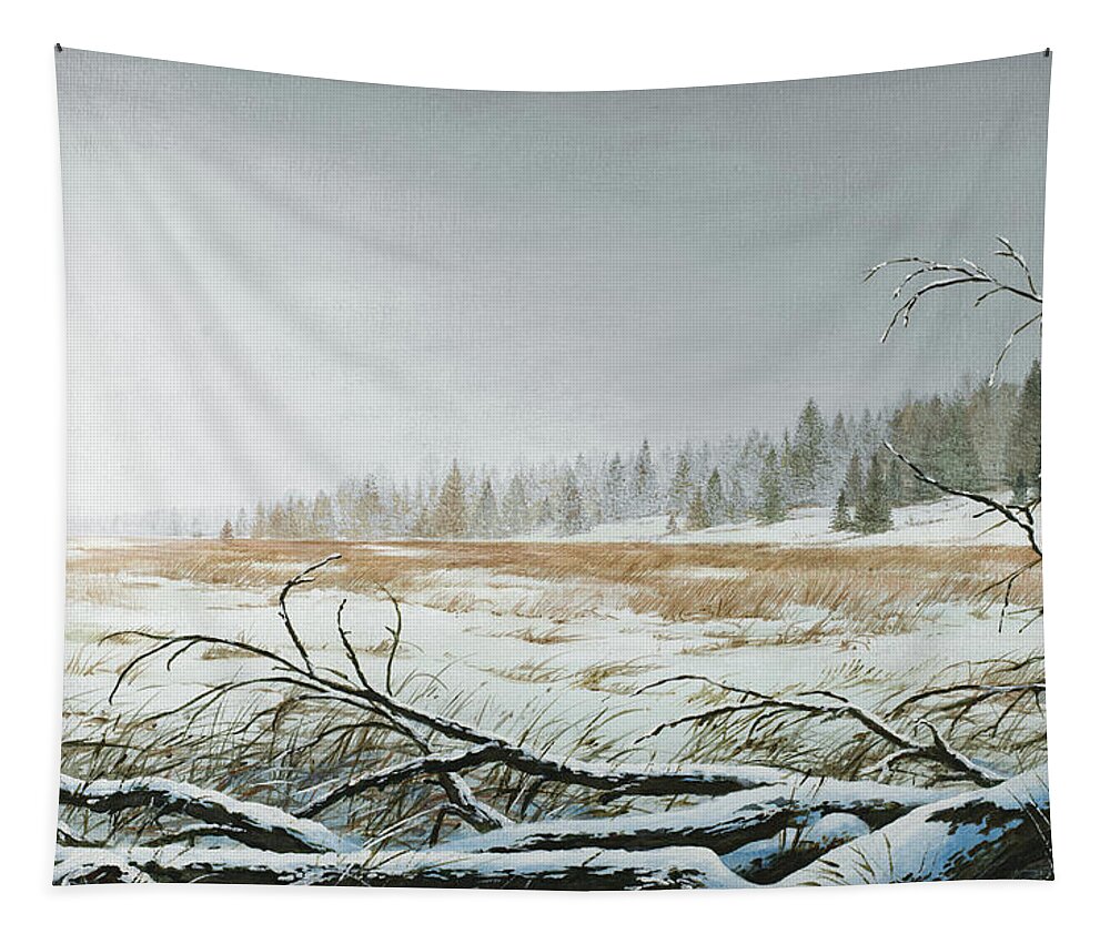 Snowy Tapestry featuring the painting Snowy Morning #1 by Bruce Nawrocke