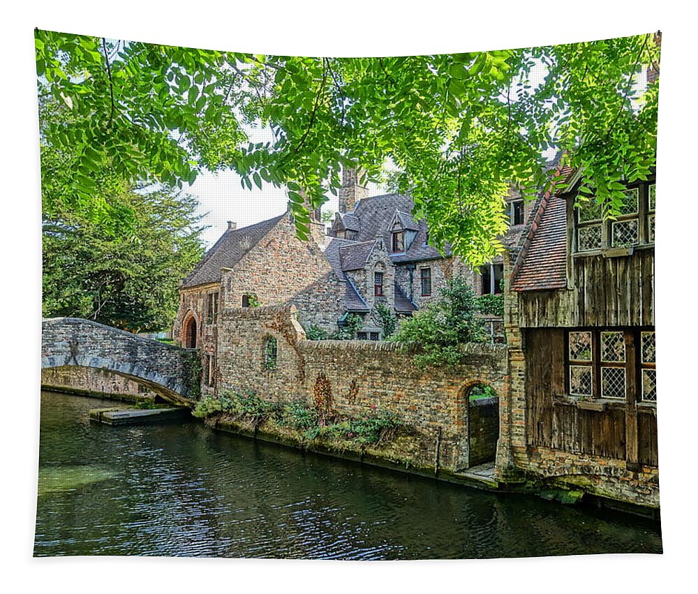 Brugge Tapestry featuring the photograph St. Bonifacius Bridge in Bruges by Patricia Caron