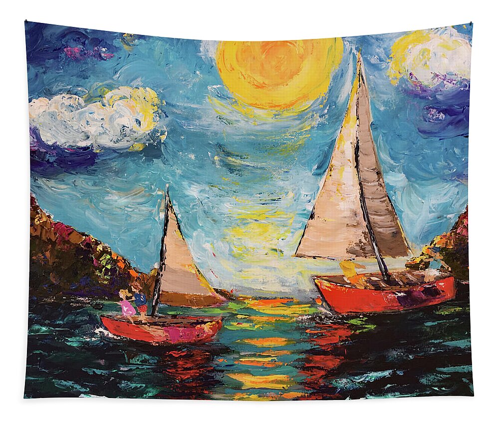 Sailing Tapestry featuring the painting Sunny Sails #1 by Roxy Rich