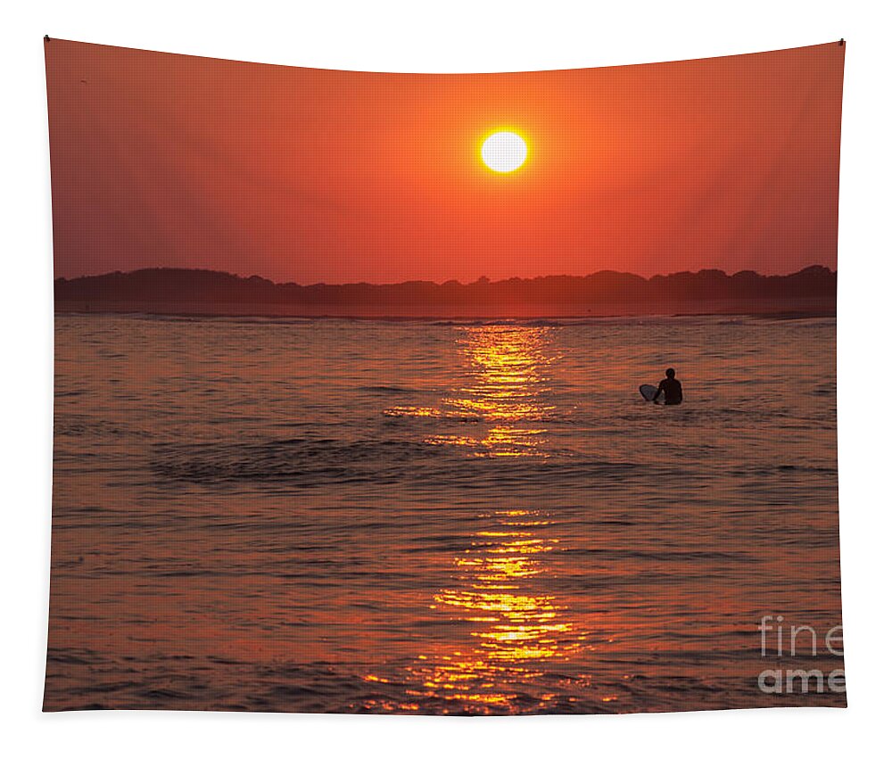 Sunset Tapestry featuring the photograph Sunset Surfer #1 by Anthony Sacco