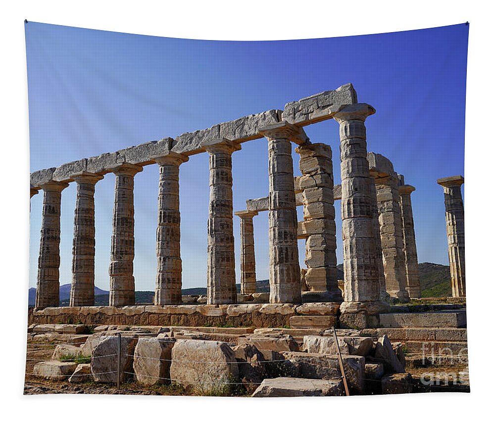 Travel Tapestry featuring the photograph Temple of Poseidon, Sounion, Greece k2 #1 by Vladi Alon