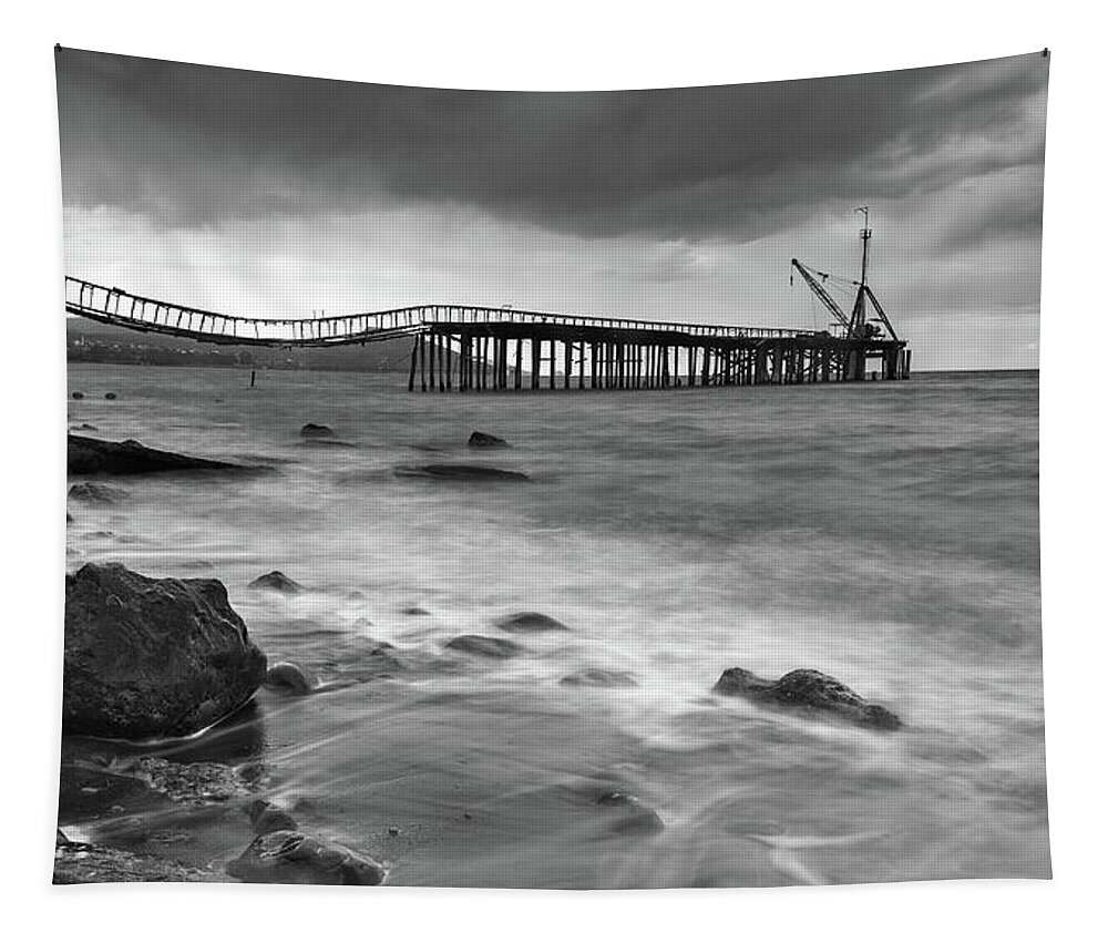 Cyprus Tapestry featuring the photograph The abandoned Pier #1 by Michalakis Ppalis