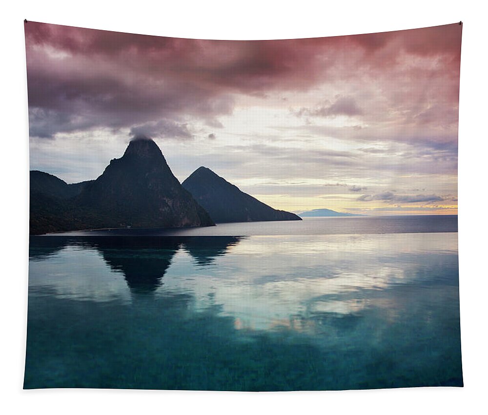 Estock Tapestry featuring the digital art The Pitons, Soufriere, Saint Lucia #1 by Danielle Devaux
