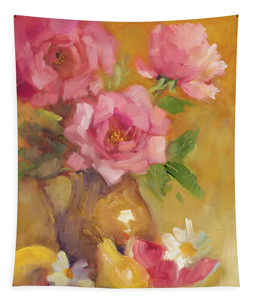 Three Tapestry featuring the painting Three Roses by Lanie Loreth