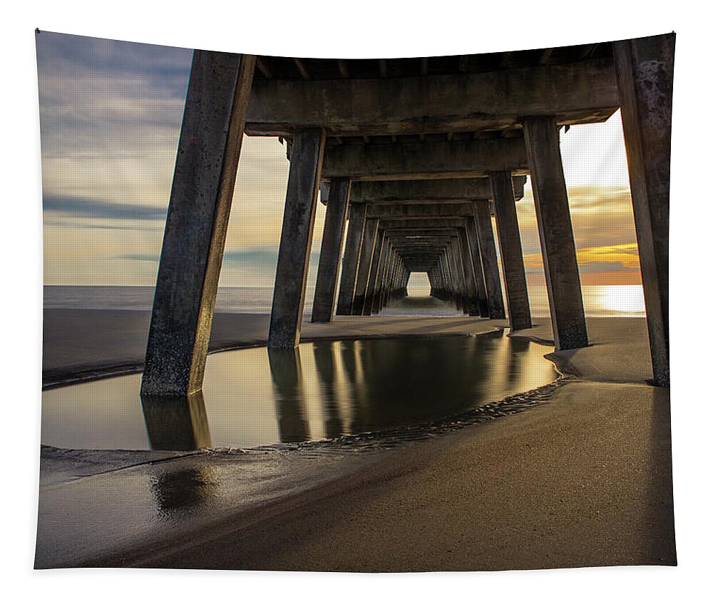 Tybee Beach Tapestry featuring the photograph Under the Pier #1 by Ray Silva
