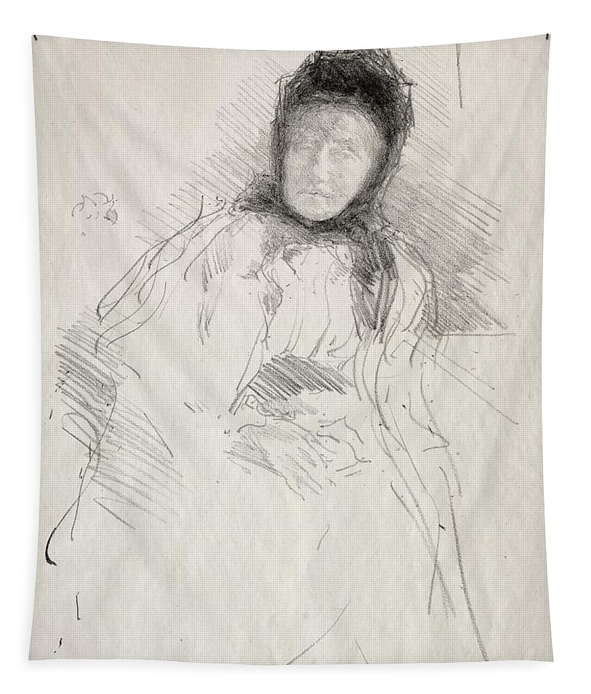Sketch Tapestry featuring the drawing Unfinished Sketch Of Lady Haden by James Mcneill Whistler