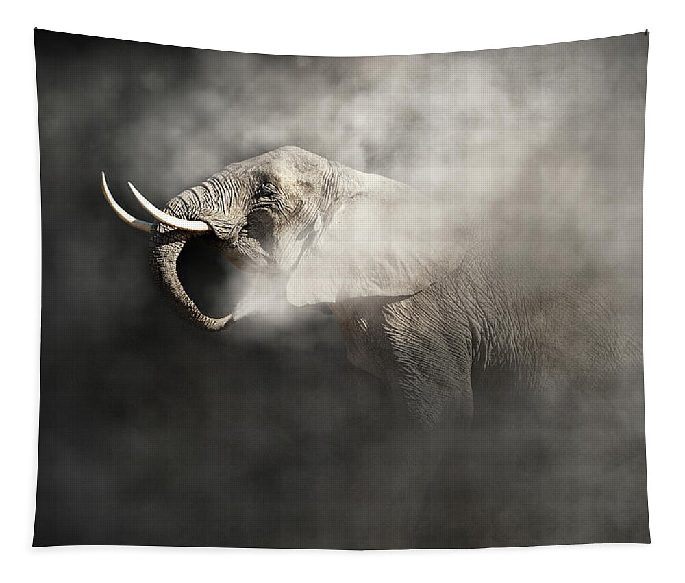 Elephant Tapestry featuring the photograph Vulnerable African Elephant In The Dust by Good Focused