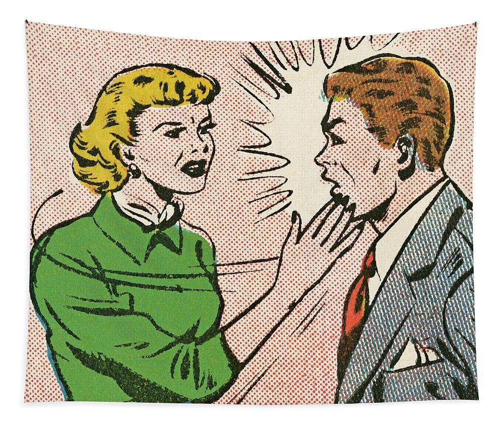 Adult Tapestry featuring the drawing Woman Slapping a Man #1 by CSA Images