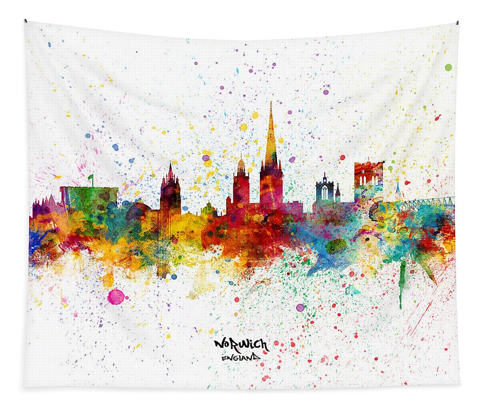 Norwich Tapestry featuring the digital art Norwich England Skyline by Michael Tompsett