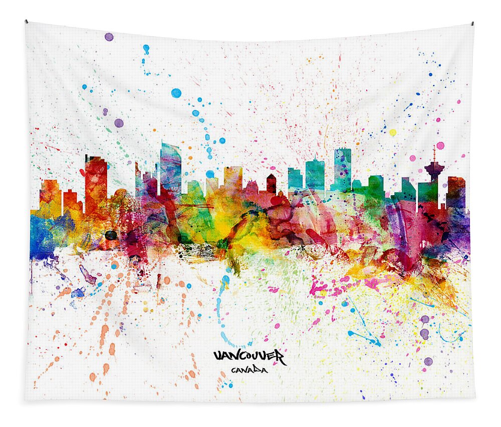 Vancouver Tapestry featuring the digital art Vancouver Canada Skyline by Michael Tompsett