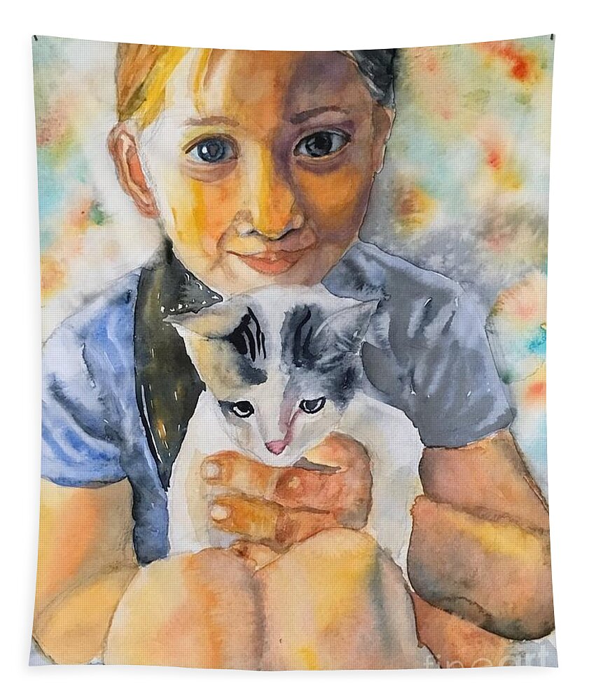 The Cat Is My Best Friend. Tapestry featuring the painting 1082019 by Han in Huang wong