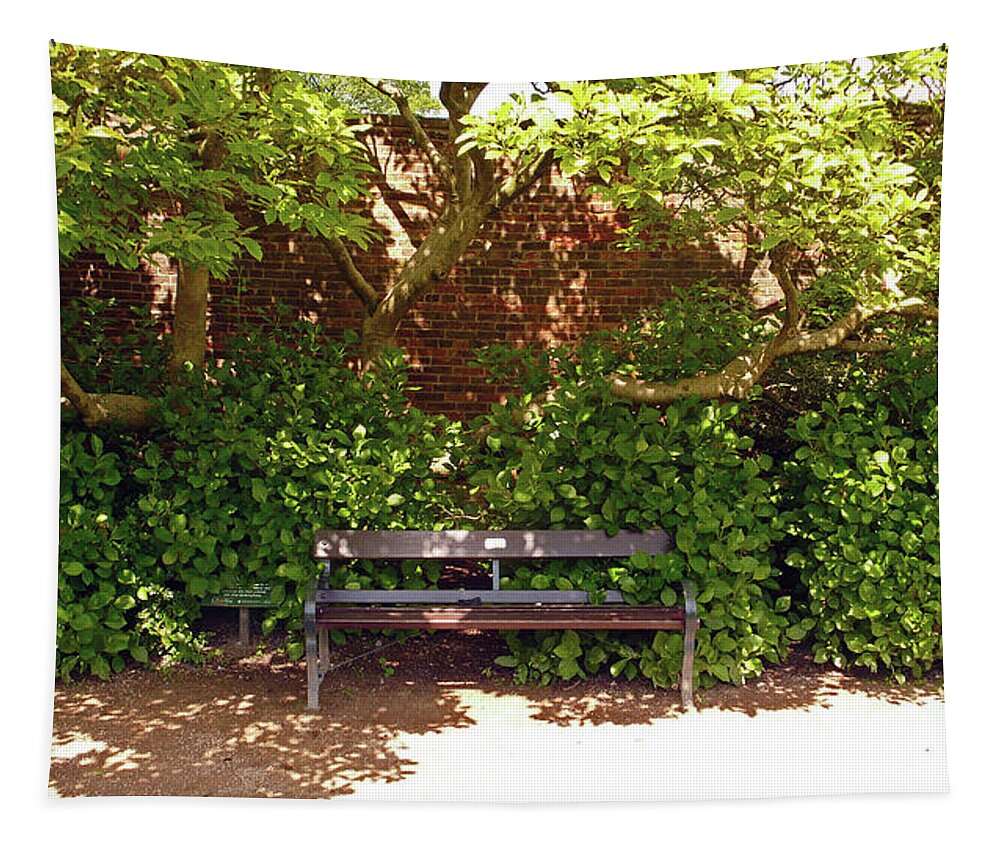 Chorley Tapestry featuring the photograph 11/05/19 CHORLEY. Astley Hall. Walled Garden. Sunlit Bench. by Lachlan Main