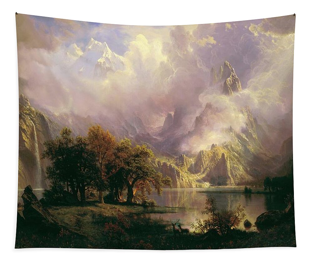 Albert Tapestry featuring the painting Rocky Mountain Landscape by Albert Bierstadt