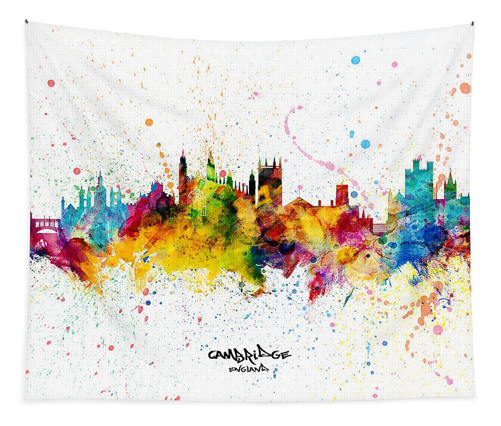 Cambridge Tapestry featuring the digital art Cambridge England Skyline by Michael Tompsett