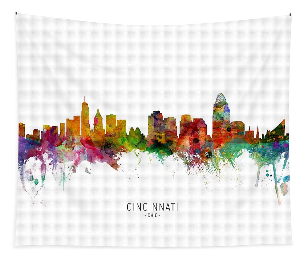 Cincinnati Tapestry featuring the digital art Cincinnati Ohio Skyline by Michael Tompsett