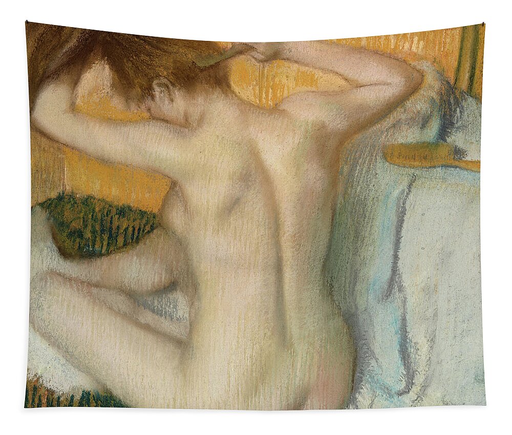 Edgar Degas Tapestry featuring the painting Woman combing her hair #17 by Edgar Degas