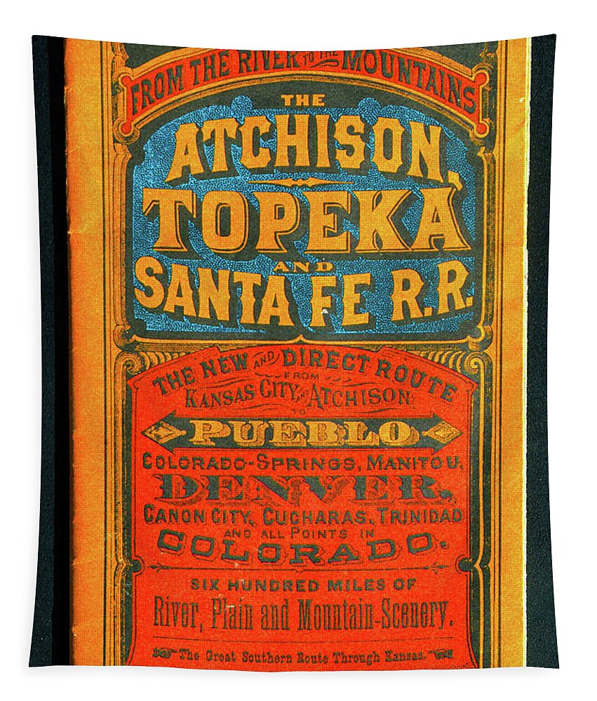 Atchison Topeka And Santa Fe Railroad Tapestry featuring the photograph 1876 Atchison Topeka and Santa Fe Railroad timetable cover by David Lee Thompson